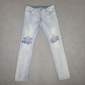MNML Jeans Mens 36 Light Blue Denim Distressed Faded Slim Streetwear Slim Skinny